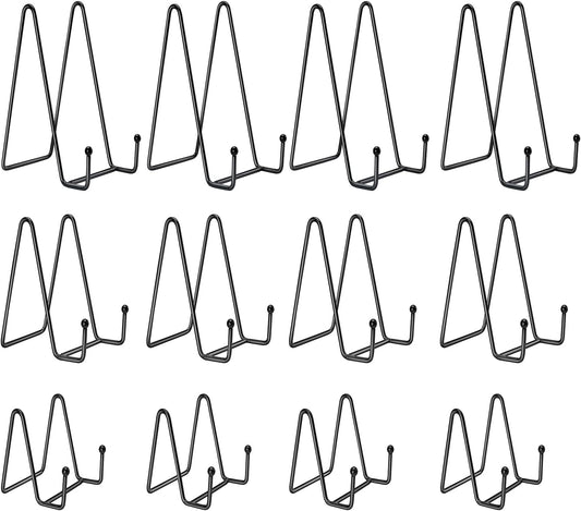 Kruodop 12 Pack Plate Stands for Display, 6 Inch 4 Inch 3 Inch Plate Holder Display Stand, 3 Size Metal Frame Holder Stands for Book, Pictures, Photo Easel, Tabletop Art