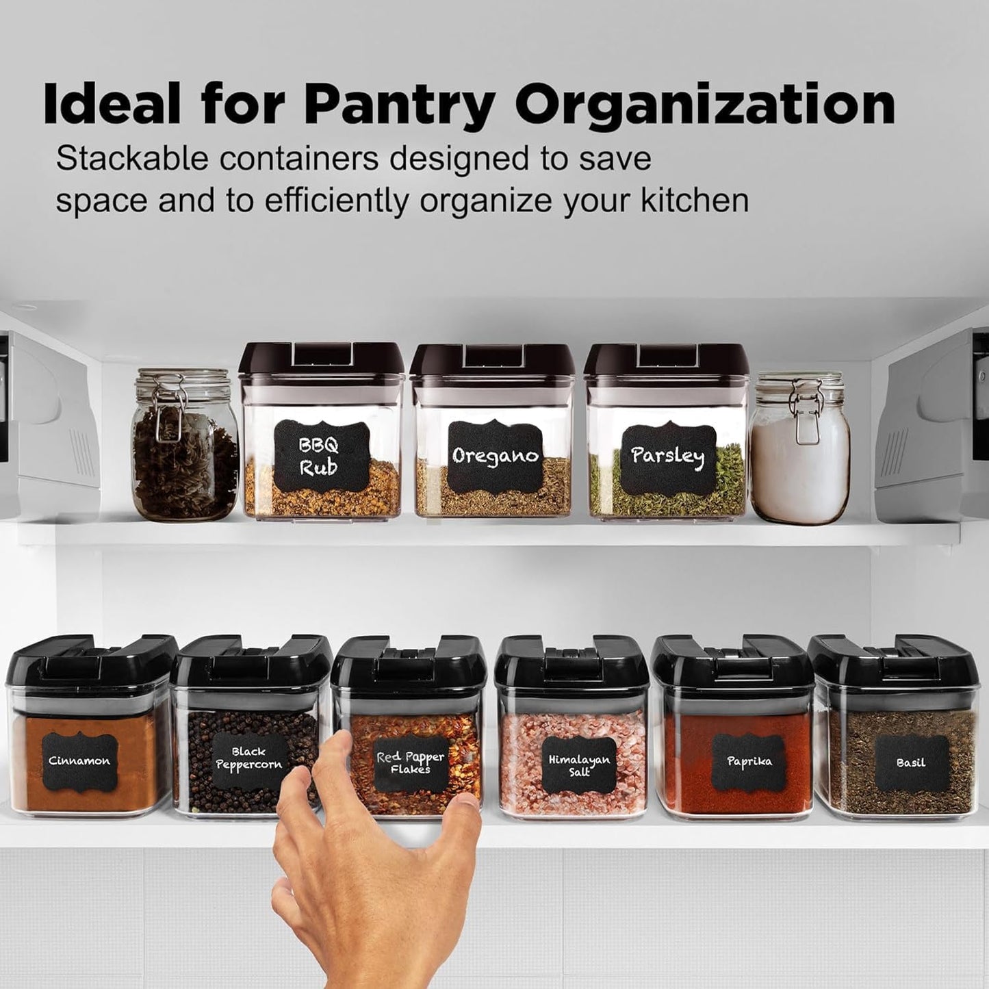 Shazo 9 PC Airtight Food Storage Containers - BPA Free Clear Plastic Snack & Spice Containers with Easy Lock Lids - Kitchen and Pantry Organization for Herbs, Coffee, Tea - 0.5L / 2.1 Cups