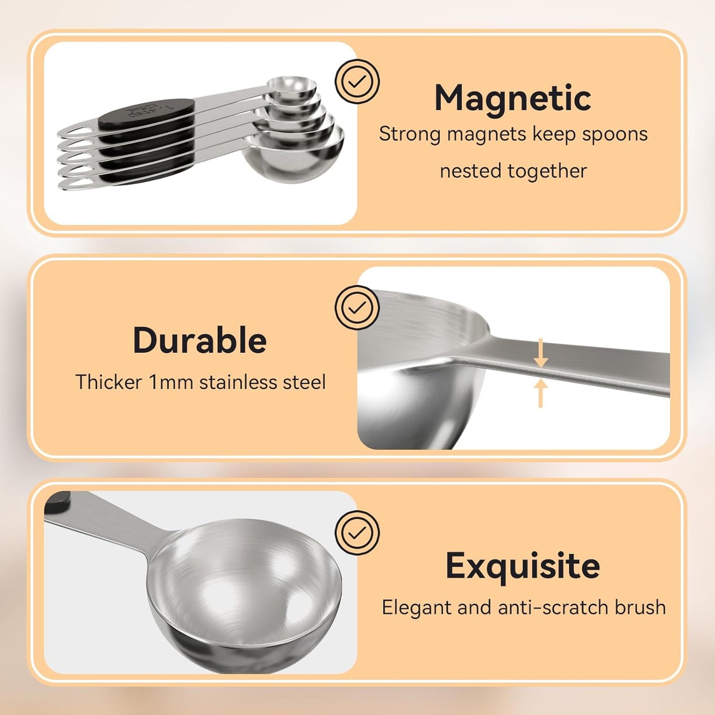 2PCS 1/2 Tbsp(1.5tsp, 1/4oz, 7.5ml) Single Magnetic Measuring Spoon, Stainless Steel Individual Measure Scoop Only for Baking & Cooking, Metal Kitchen Gadgets Essentials