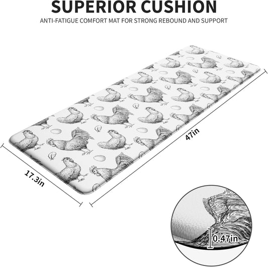 Farmhouse Kitchen Mat Rooster Rugs for Kitchen Floor Anti Fatigue Mat for Standing Desk Office Kitchen Floor Mats Non Slip Waterproof for Standing, 17.3"x 47"