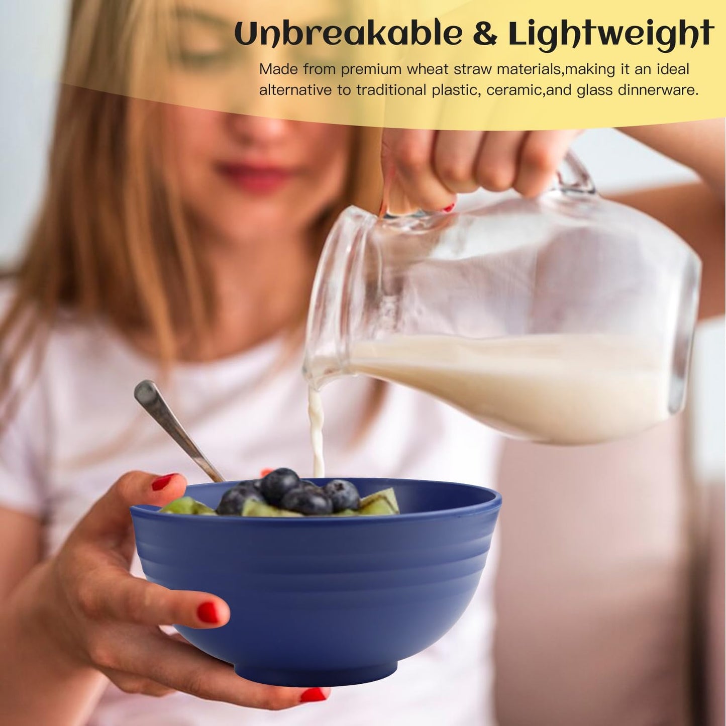 Homienly 40 Pcs Wheat Straw Dinnerware Sets, Dinner Plates, Cups, Pasta Bowls, Dishes Set For 8, Microwave Safe Plates and Bowls Sets, Blue