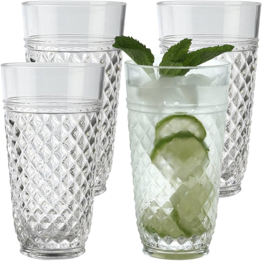 PG Plastic Drinking Glasses 20oz - Set of 4 Clear Acrylic Water Glasses - Plastic Tumblers, Safe & Reusable, Drinkware for Indoor & Outdoor Glassware