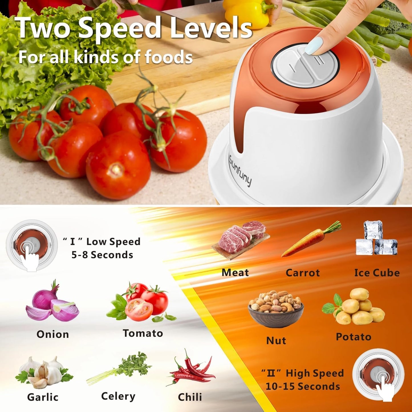 Sunfuny Cordless Food Processor, Mini Food Chopper Wireless with 5-Cup Glass Bowl, 6000mAh Battery USB-C Rechargeable Vegetable Chopper, Electric Meat Blender Garlic Grinder Kitchen Mixer (Rose Gold)
