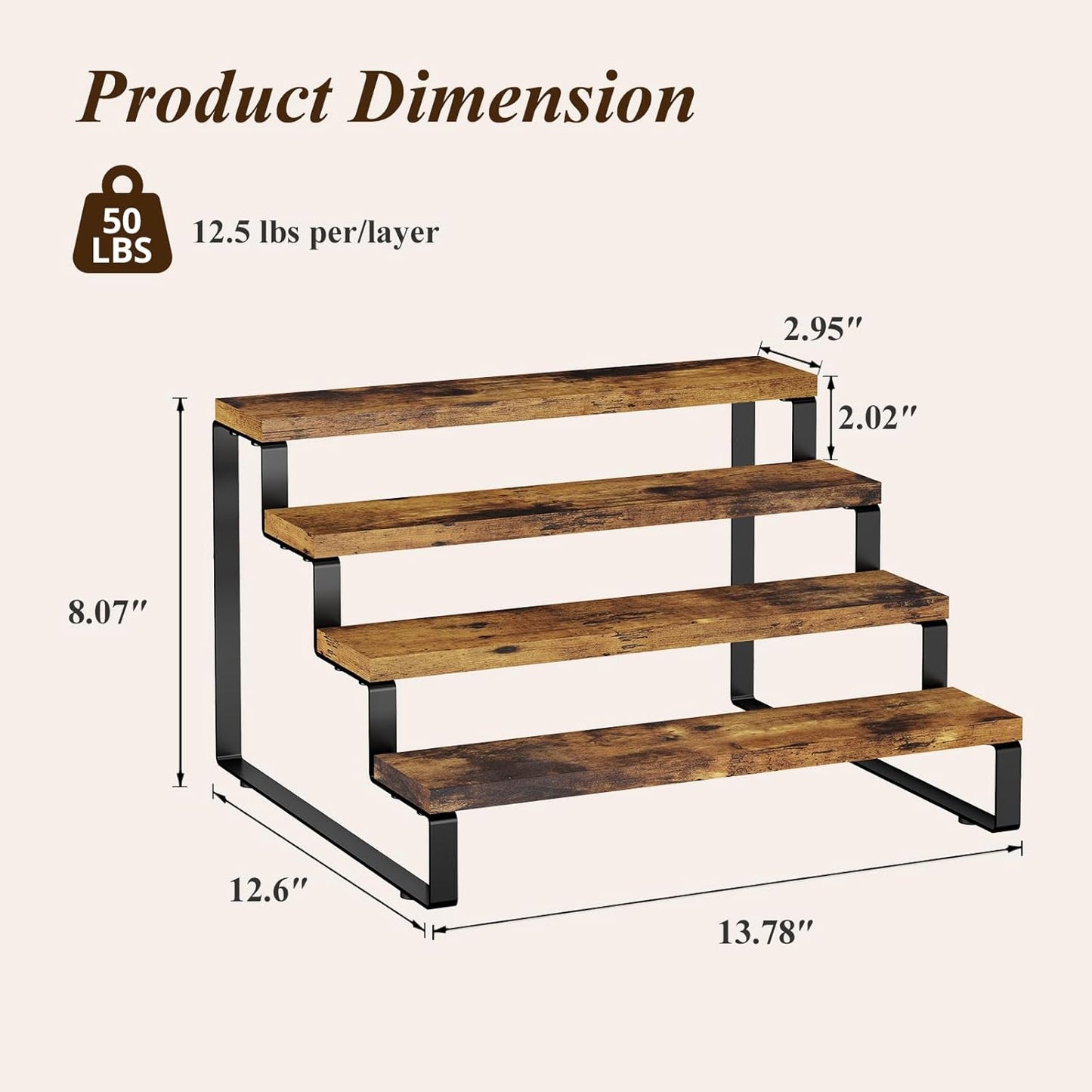 Spice Rack Organizer for Cabinet, 4 Tier Wooden Display Riser Stand, Rustic Cologne Stand for Men, Tiered Perfume Holder, Display Shelf for Candles