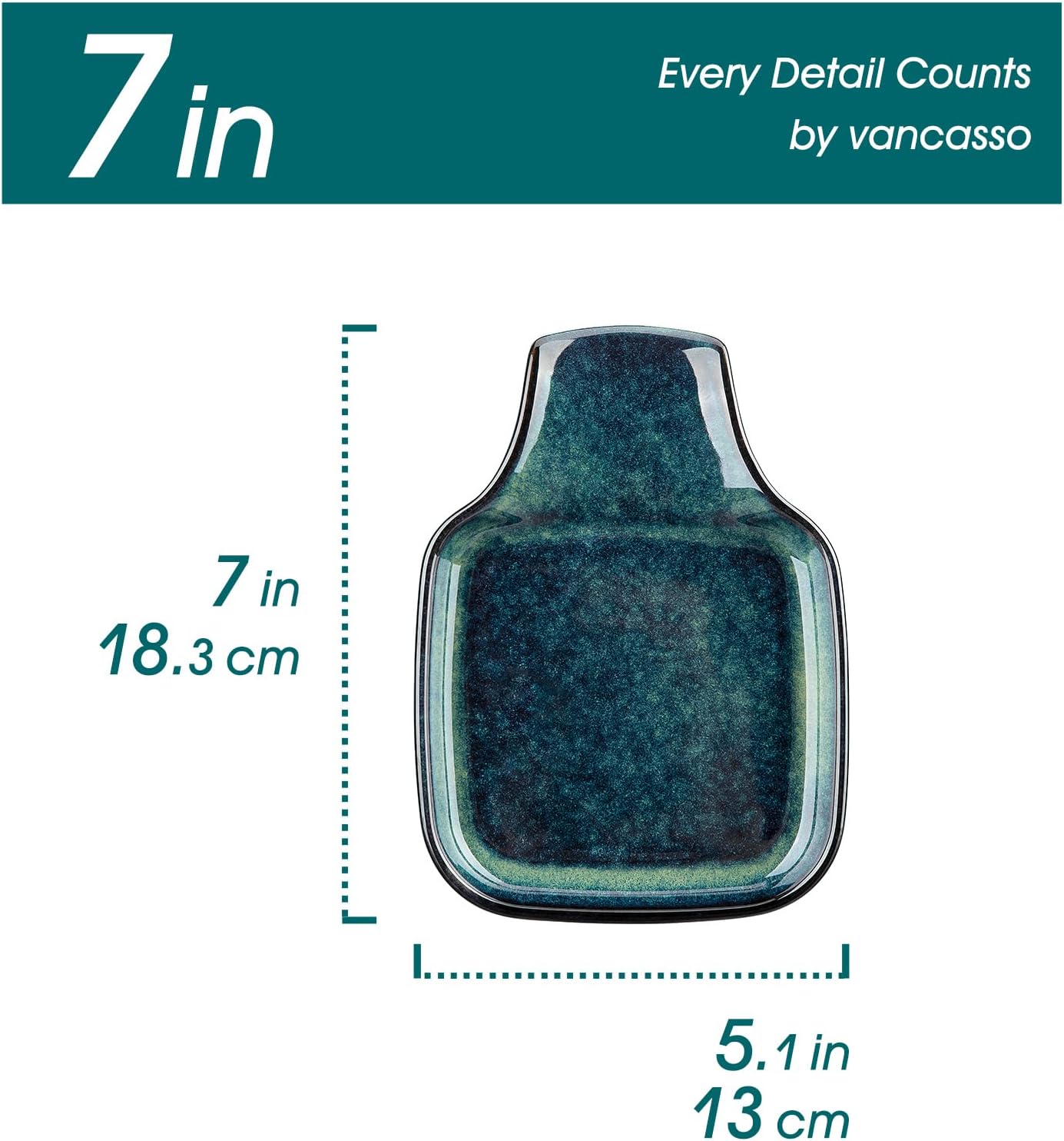 vancasso Stern Spoon Rest for Kitchen, Square Ceramic Spoon Holder for Stove Top, Heat Resistant Utensil Rest for Countertop, Dishwasher Safe, Kiln Green, 2 Pack