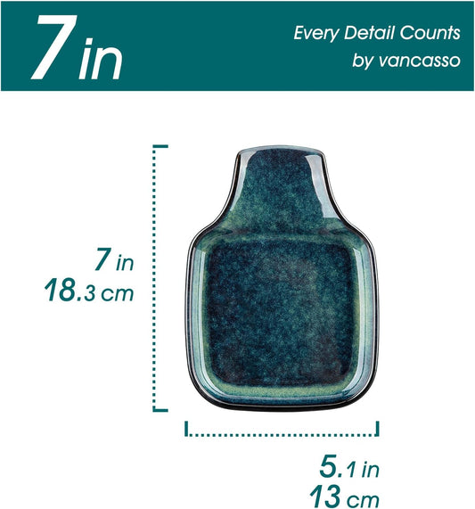 vancasso Stern Spoon Rest for Kitchen, Square Ceramic Spoon Holder for Stove Top, Heat Resistant Utensil Rest for Countertop, Dishwasher Safe, Kiln Green, 2 Pack