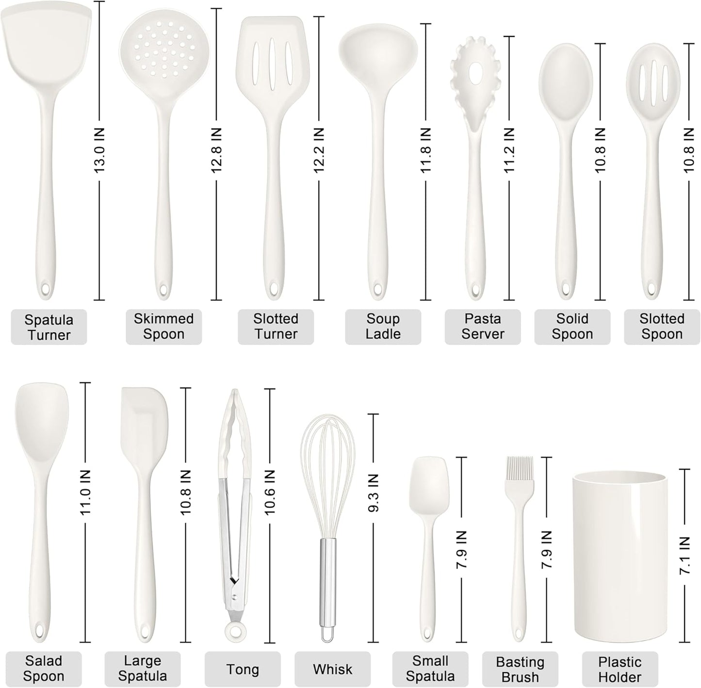HaWare Kitchen Utensils, 14 PCS Silicone Cooking Utensils Set, Heat Resistant Kitchen Utensils for Non-stick Cookware, Kitchen Gadgets Tools with Spoons, Spatulas, Whisk, Dishwasher Safe (White)