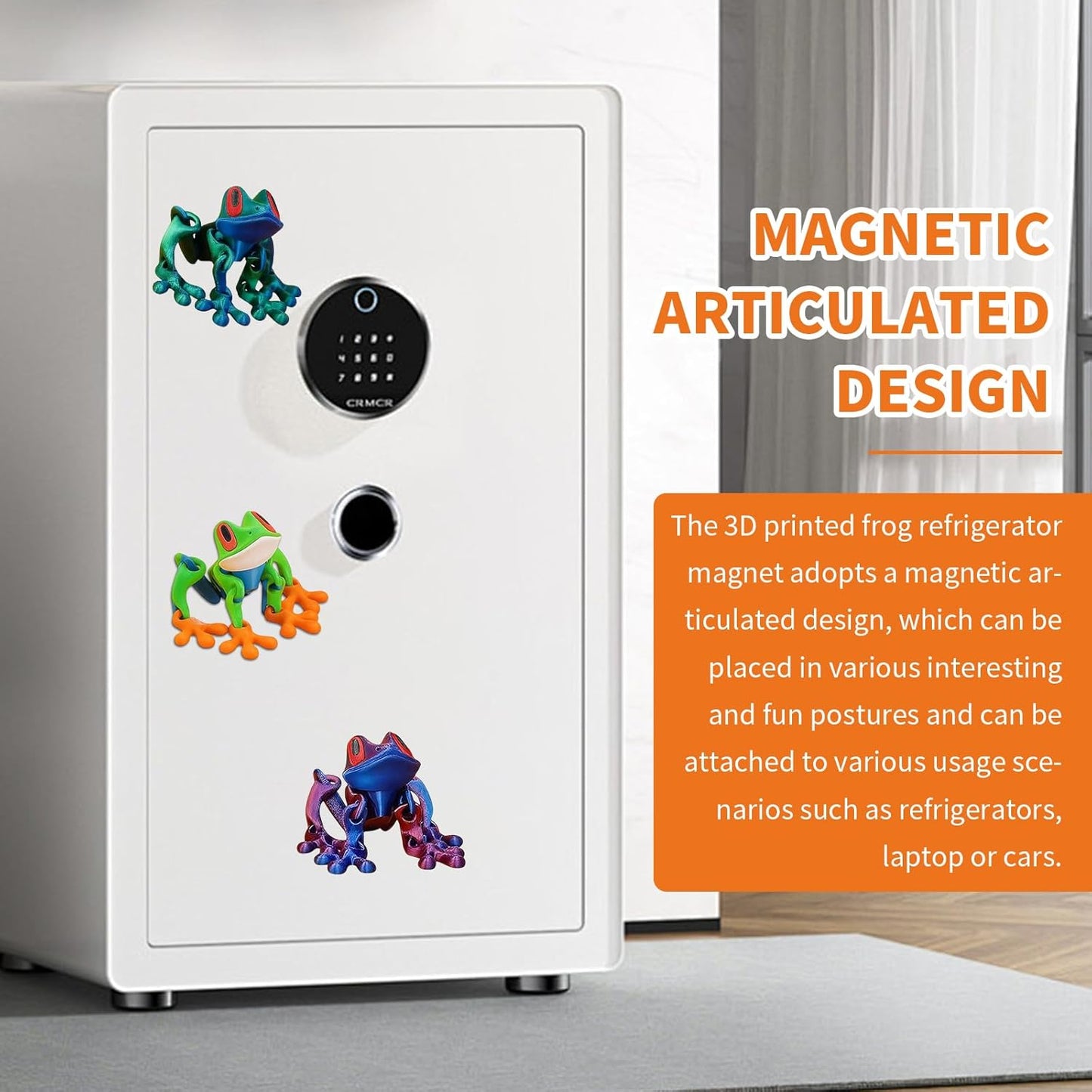 4Pcs 3D Printed Magnetic Frog Fridge Magnets, Realistic Jumping Frog Refrigerator Magnet with Articulated Joints, Cute Movable Frog Decoration for Kitchen Office Car Home Decor