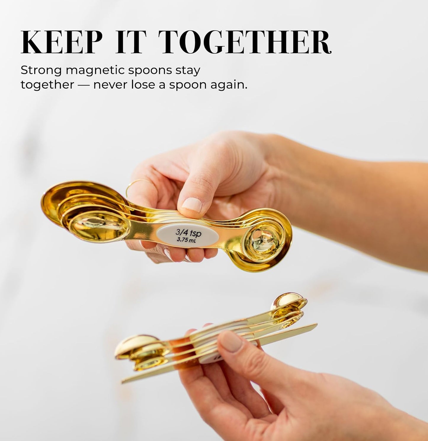 White and Gold Magnetic Measuring Spoons – Stainless Steel Double Sided Measuring Spoons for Cooking and Baking – Cute White and Gold Kitchen Accessories, Ideal for Gifting