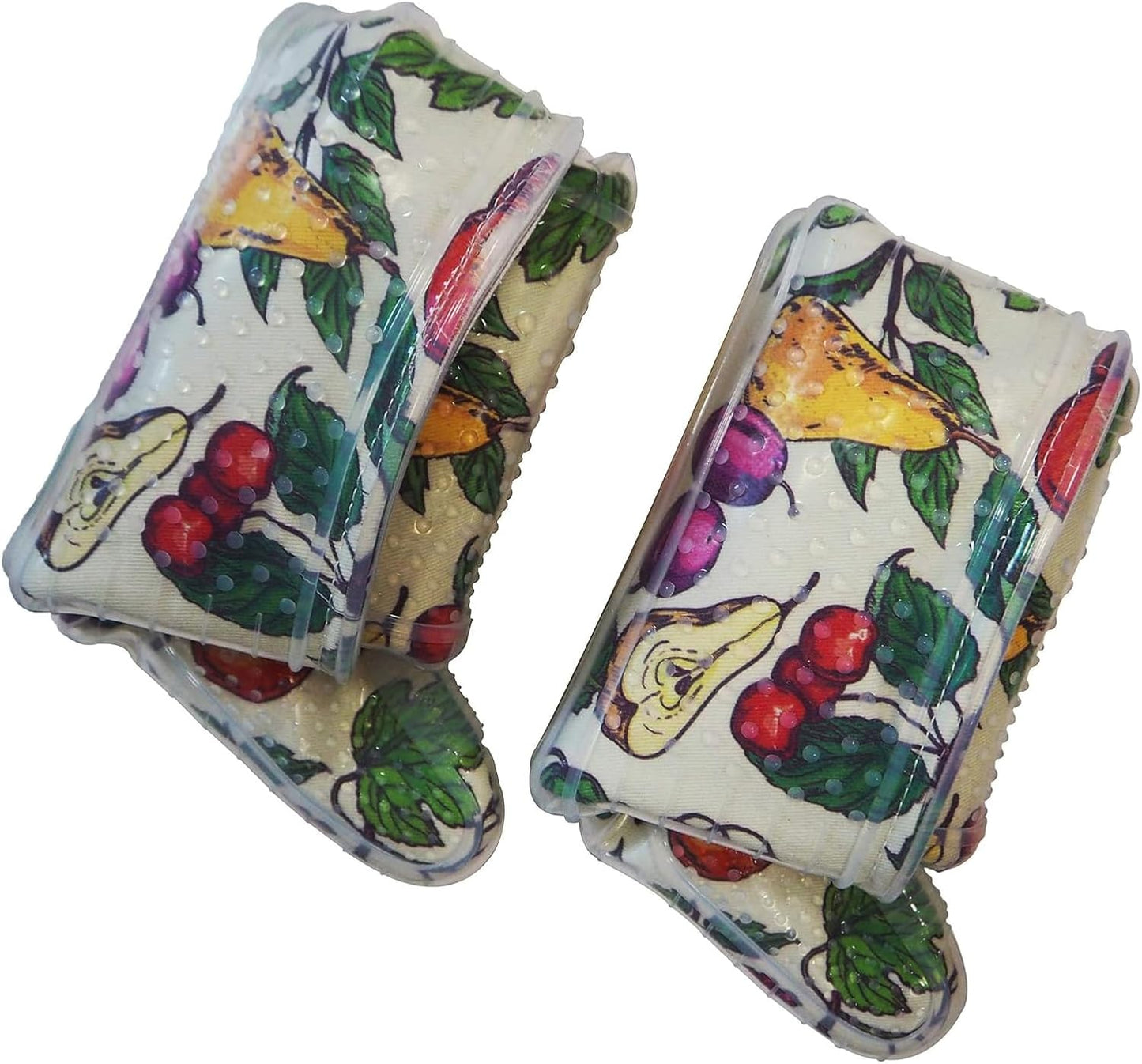 Oven Mitts Set of 2 with Transparent Clear Silicone Shell and Nice Friut Flower Cotton Lining, Heat Resistant to 500 F Kitchen Oven Gloves Pot Holder for Cooking (Friut Flower, Oven Mitts)