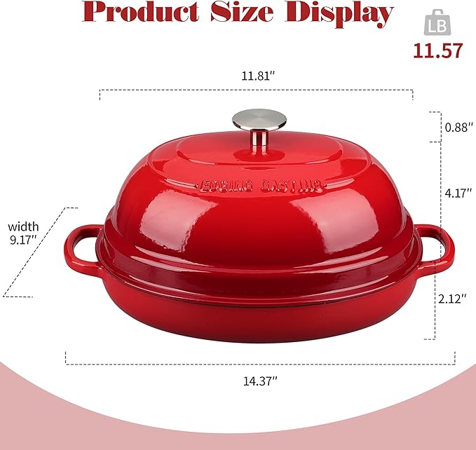 Enameled Oval Cast Iron Dutch Oven Pot with Lid, Bread Dutch Oven for Sourdough Bread Baking, 6QT, Red