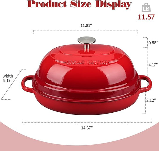 Enameled Oval Cast Iron Dutch Oven Pot with Lid, Bread Dutch Oven for Sourdough Bread Baking, 6QT, Red