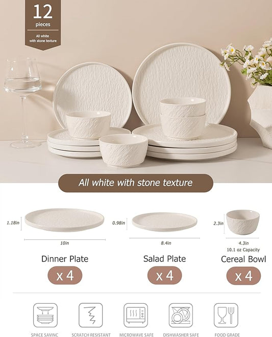 Dinnerware sets plates and bowls sets modern plates stoneware dinnerware set Plates and Bowls Set for 4, 12 Pieces Dishes,Microwave and Dishwasher Safe Tableware (style - 2, 4 - Set (12pcs))