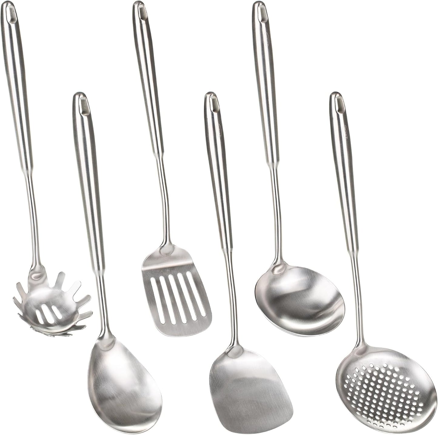 FJNATINH 6-Pieces 304 Stainless Steel Wok Spatula Set,Cooking Utensil Set,Soup Ladle Colander,Nonstick Kitchen Cooking Utensils Set with Spatula,Kitchenware Tools