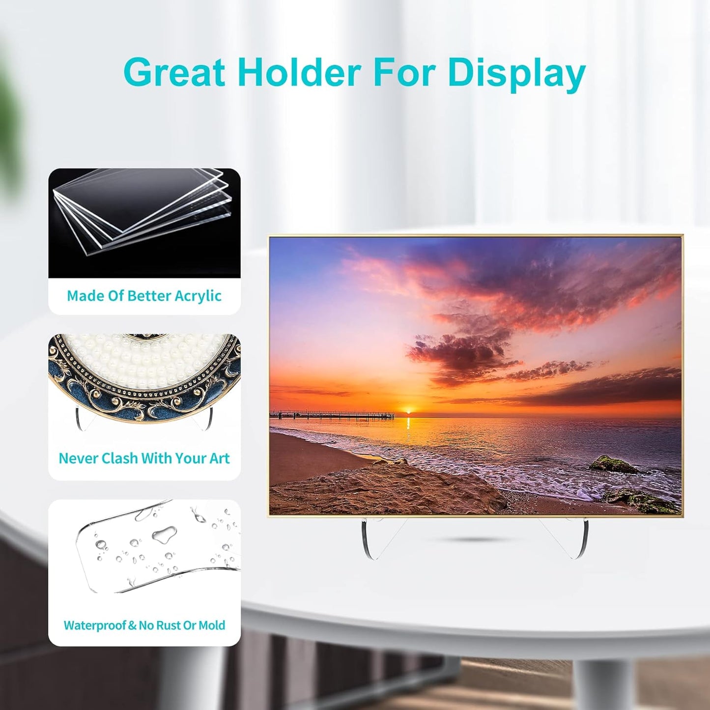 Boloyo Flat Back Acrylic Plate Display Stand, 6 Inch 2PC Clear Acrylic Display Holder Easel Base for Home Office Kitchen School Art Display