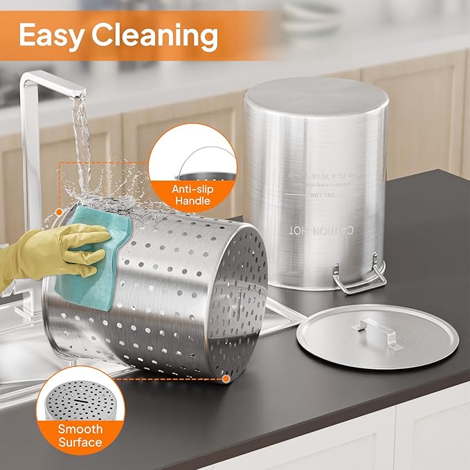 ROVSUN 30QT Turkey Fryer Pot & Seafood Boil Pot with Strainer Basket, Lid, Hook & Steamer, Aluminum Stockpot for Turkey Frying & Crab, Lobster, Shrimp Boiling for Outdoor Cooking & Gatherings