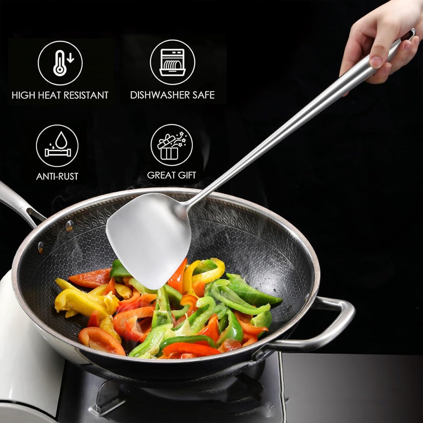 10 PCS Stainless Steel Kitchen Utensil Set Cooking Utensils, Potato Masher Solid Spoon Slotted Spoon Fork Spatula Ladle Skimmer Spoon Slotted Spatula Tunner Spaghetti Spoon Large Spoon