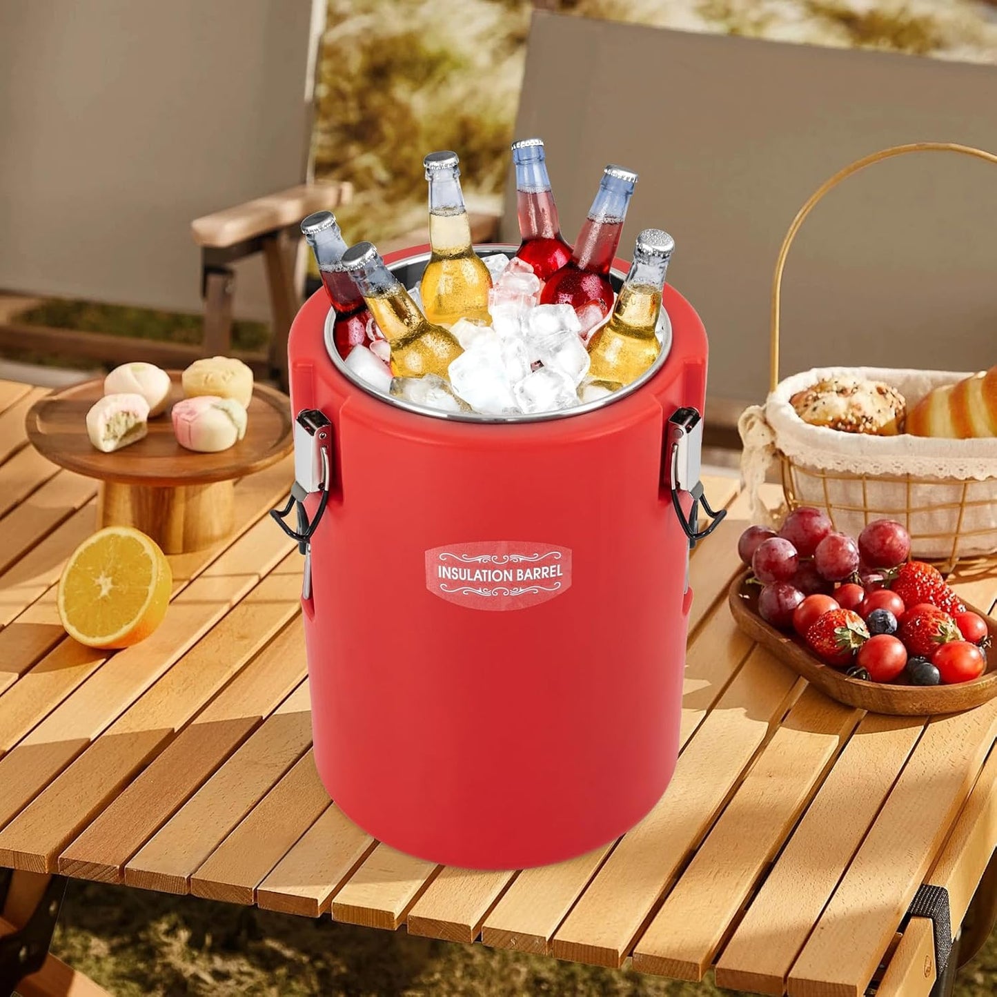 DYNAMI 5.3Gal Insulated Food Container with Handles&Buckles,Portable Commercial Food Warmer Insulated Soup Container Cold Hot Box for Catering,Stainless Steel Inner Liner, Sealed and Leak-proof (Red)