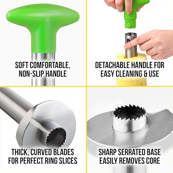 Zulay Kitchen Pineapple Corer and Slicer with Triple Reinforced Stainless Steel with Thicker Blade - Easy-to-Use Pineapple Corer & Pineapple Cutter Tool for Easy Core Removal - Bright Green