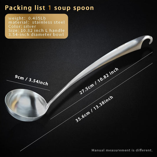 Kitchen Utensils,Contains Soup ladle,Spaghetti Claw,Wok Turner Shovel,Slotted Turner,Colander,Premium Stainless Steel,No rust,Dishwasher Safe (E.Soup Ladle)