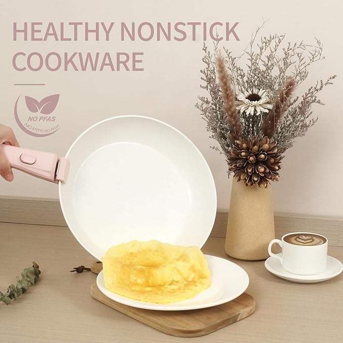 23pcs Ceramic Pots and Pans Set, Nonstick Detachable Handle Cookware, Induction Kitchen Cooking Set with Removable Handle,include Frying Pans & Saucepans Oven Safe(Pink)