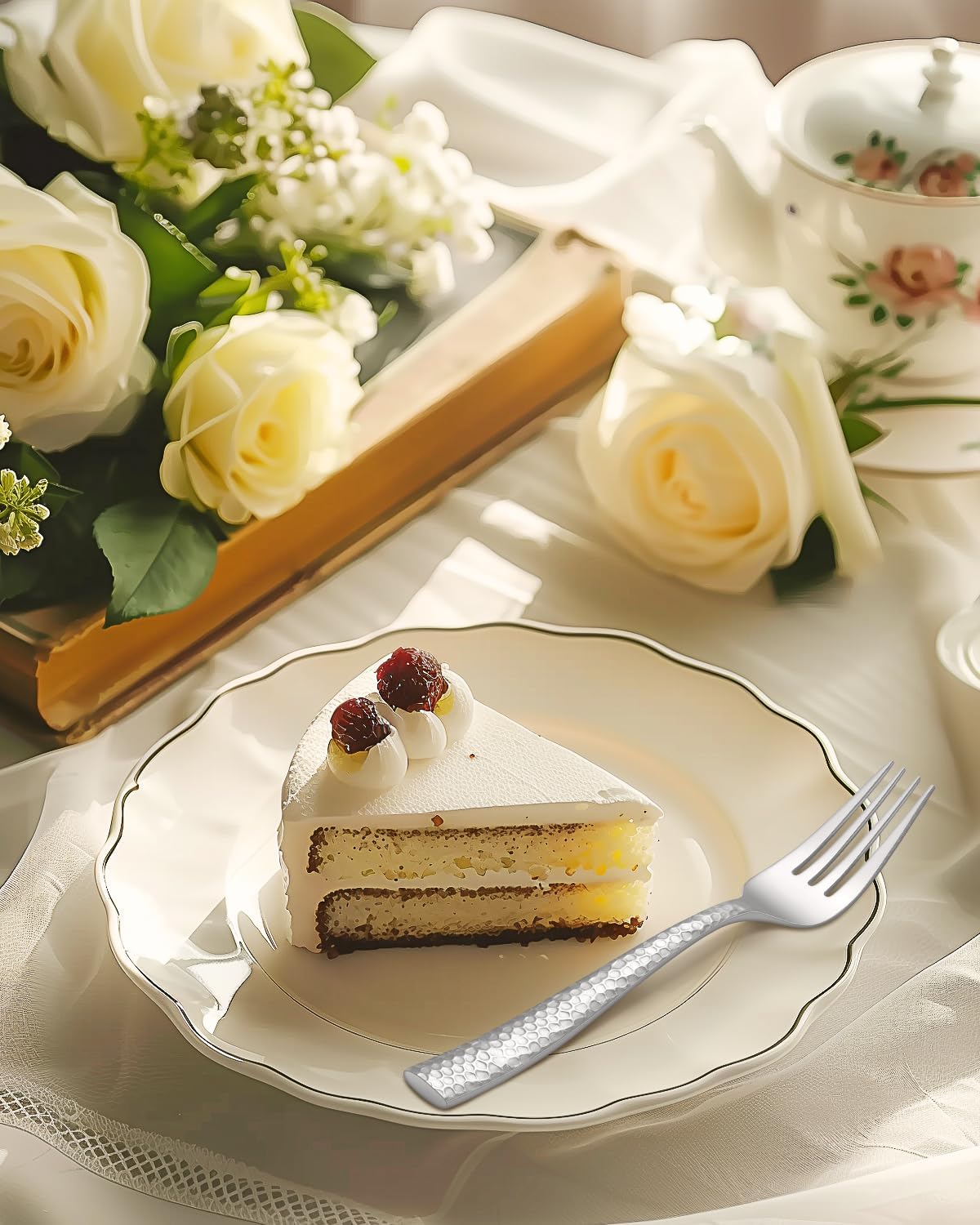 Hammered Silverware Set,Ollex 40-Pieces Hammered Flatware Cutlery Set for 8 Mirror Finished with Anti-rust stainless steel Spoon Knives Forks for Kitchen Hotel Modern Utensil Sets,Dishwasher Safe