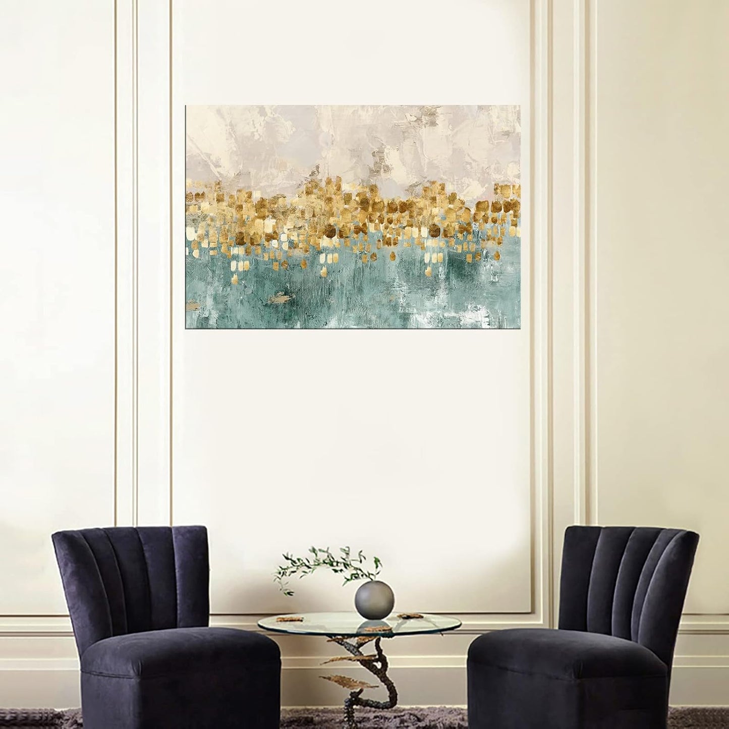 DZL Art A74669 Brown and Blue Abstract Painting Modern Decor Wall Art Tan Color Canvas Gray Painting Contemporary Decor Abstract Canvas Living Room Art Painting