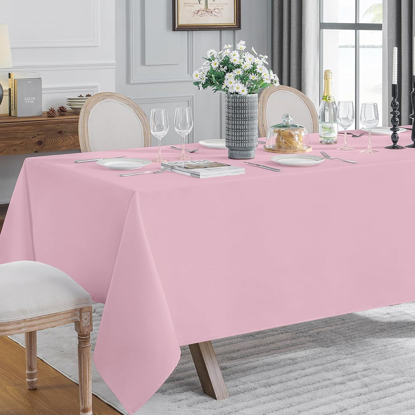 VidaFete Tablecloth 2 Pack 90 * 156inch Rectangle Table Cloth Polyester, Stain Wrinkle Resistant Polyester Dining Table Cover for Kitchen Dinning Party Wedding Rectangular Buffet Decoration(Pink)
