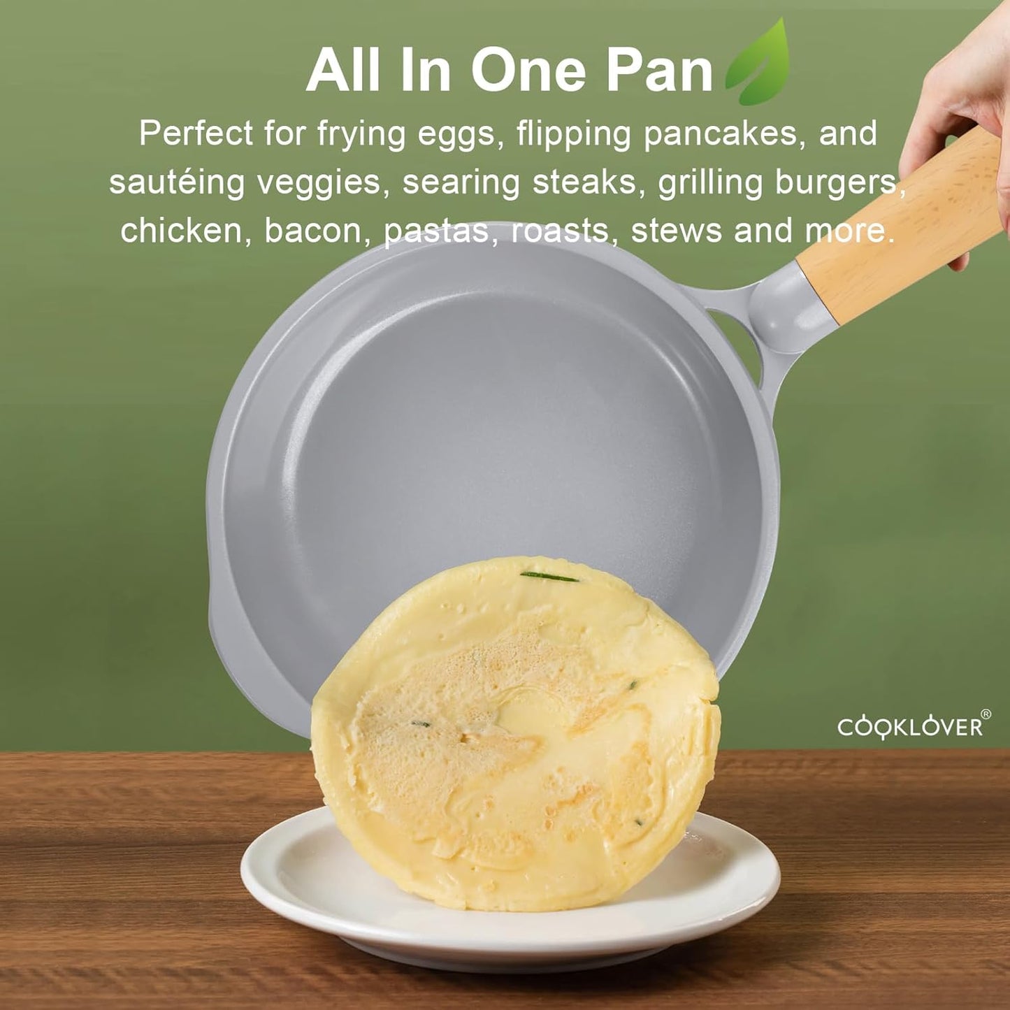 COOKLOVER Nonstick Frying Pan 100% PFOA Free Cookware Induction Skillet Stir Fry Pan (Gray, 7.9 inch)