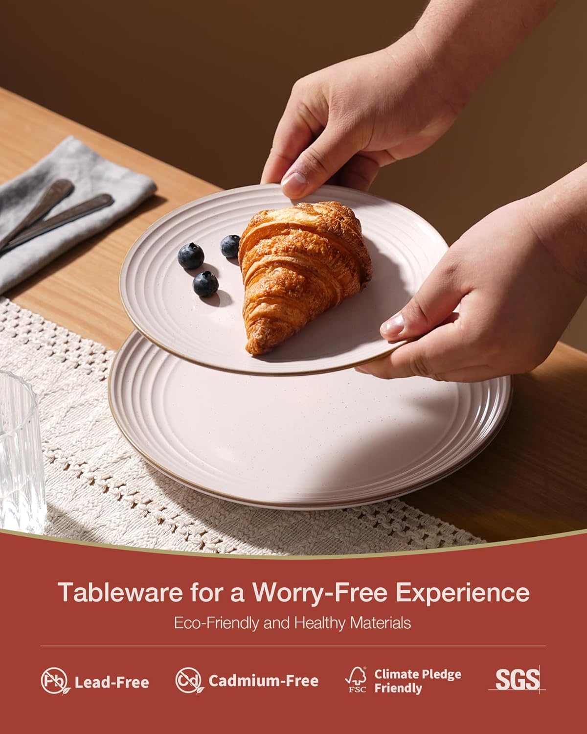 Famiware Jupiter Dinnerware Set, Plates and Bowls Dish Sets for 4 (12 Pieces), Microwave and Dishwasher Safe Stoneware Speckled Tableware, Chip and Scratch Resistant, Light Pink