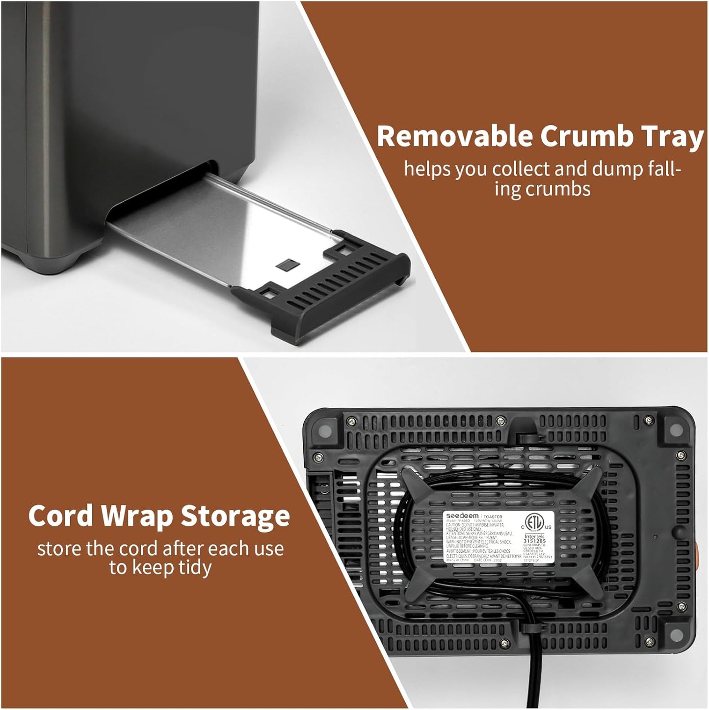 SEEDEEM Toaster 2 Slice, Touch Control Stainless Toaster LCD Display, 50% Faster Heating Speed, 1.4'' Wide Slots, More Timer Functions, Removable Crumb Tray, 1350W, Dark Metallic