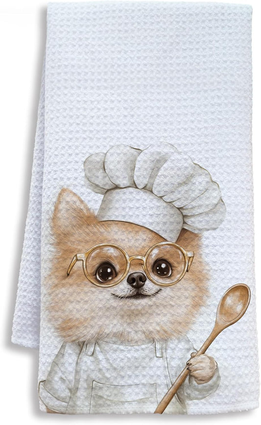 Funny Pomeranian Chef Kitchen Towels, Pomeranian Gifts for Women Dish Tea Towels for Kitchen, Gifts for Chefs Decorative Hand Towel, Gift for Dog Lovers, 16x24 Inch