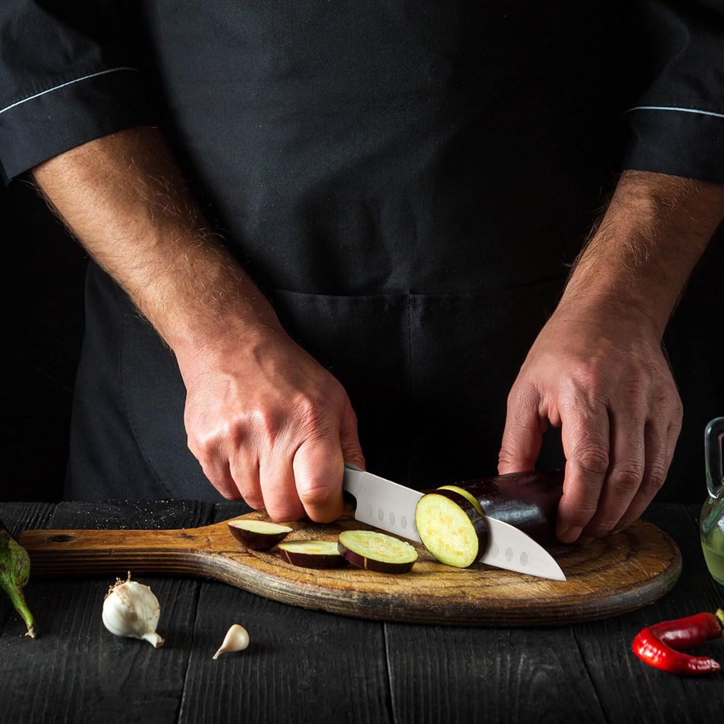 SHAN ZU 7 Inch Japanese Chef Knife, Professional Kitchen Knives, Japanese Super Steel Sharp Santoku Knife with K133 Ergonomic Handle, Black Tortoise Genbu Series