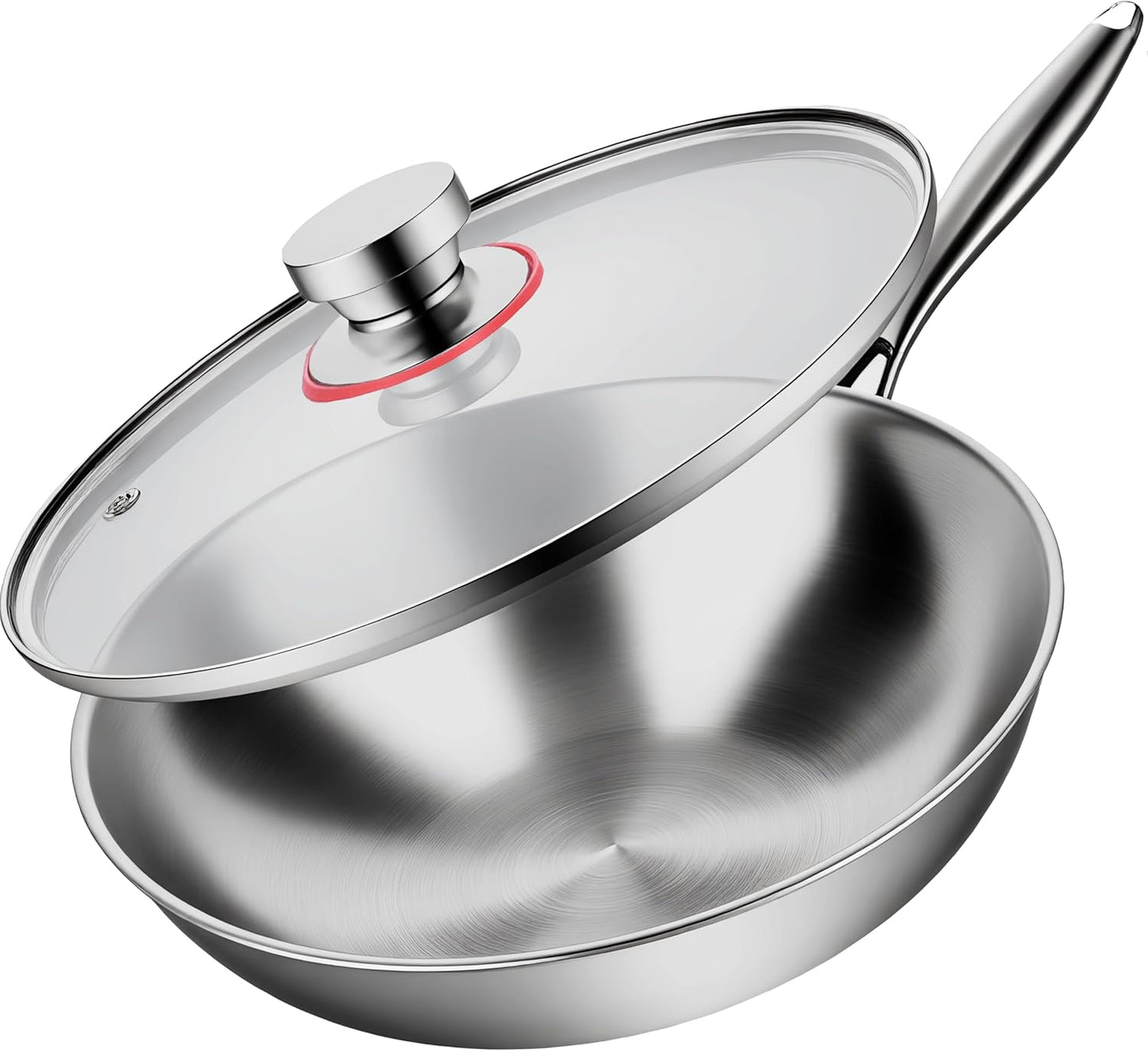 LOLYKITCH Tri-Ply 13 Inch Stainless Steel Wok Pan with Lid, Stir-Frying Pan,Induction Wok,Dishwasher and Oven Safe,Heavy Duty and Detachable handle.