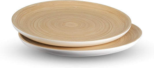 LEXA 12" Handcrafted 2PCs Bamboo Round Wooden Serving Tray For Serving Food - Small Wooden Tray For Ottoman Coffee Table Tray - Charcuterie Wood Trays Home Decor - Decorative Tray For Kitchen Counter