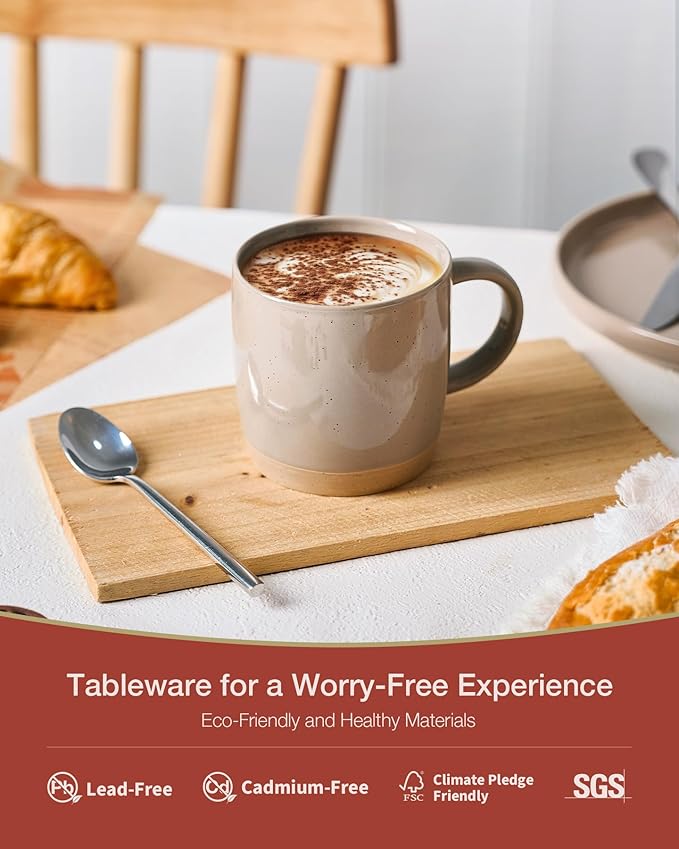 famiware Coffee Mugs for 4, 13 oz Mug Set, Dringking Cup with Handle for Coffee, Tea, Cocoa, Milk, Milkyway series, Cinnamon Brown