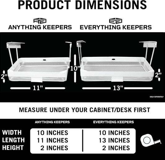 Everything Keeper - Organizer for Home, Kitchen, Bathroom, RV, Small Spaces - Storage Organizers - Compact Metal Basket - Under Cabinet Holder - Easy Install - Holds Strong - 13 x 10 x 2.5 in