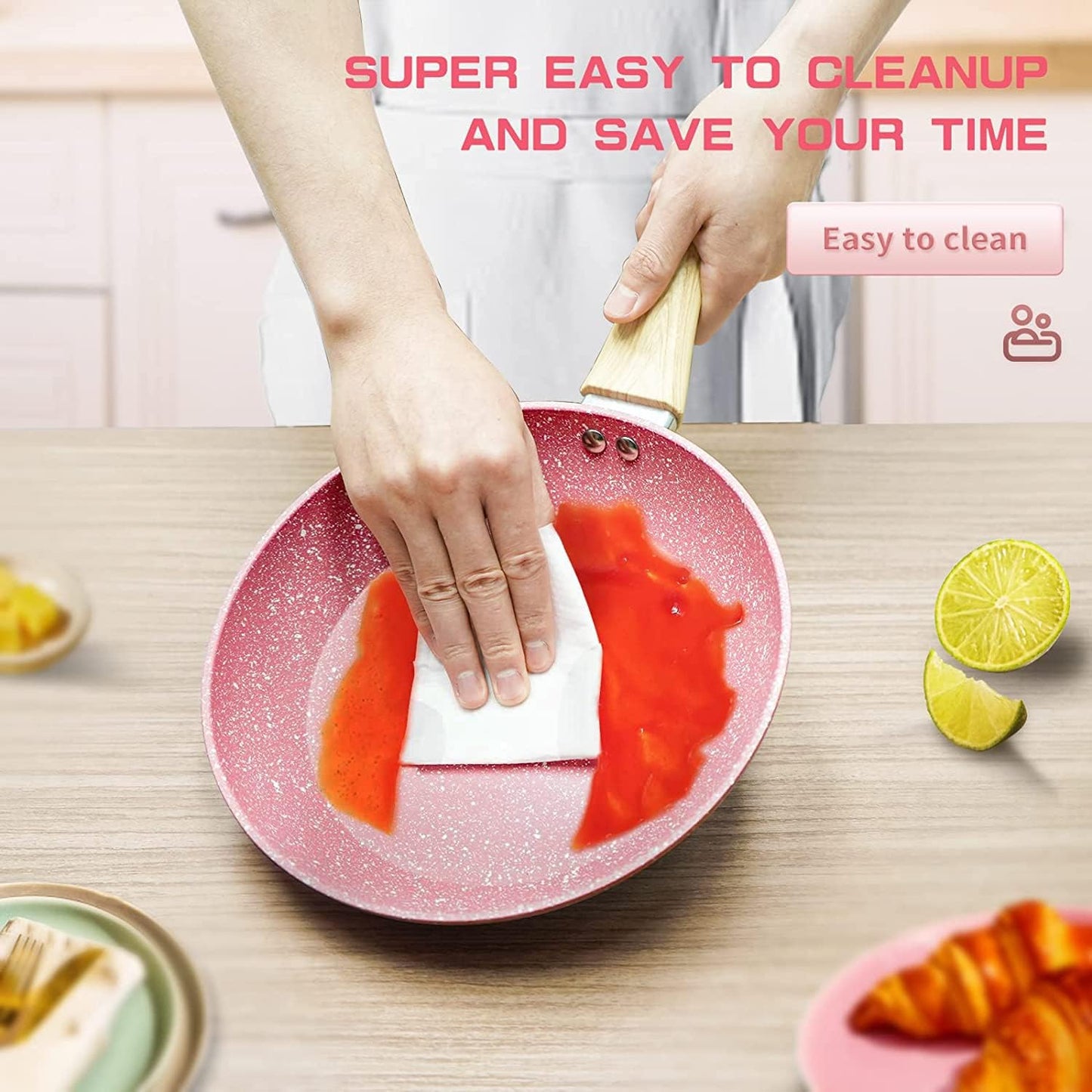 Frying Pan Nonstick, 9.5 Inch Pink Egg Pan, Non Stick Fry Pan 100% PTFE PFOA-Free Omelet Skillet Pan, Toxin-Free Skillets Stone Cookware, Anti-Warp Base with All Stove Tops, Induction Compatible