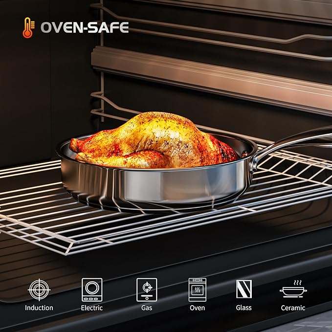 Meythway Pots and Pans Set Non Toxic, 16PCs Stainless Steel Cookware Set with Steamer, Kitchen Induction Cookware with Utensil Sets, Pot Protectors and Apron For Oven & Dishwasher Safe