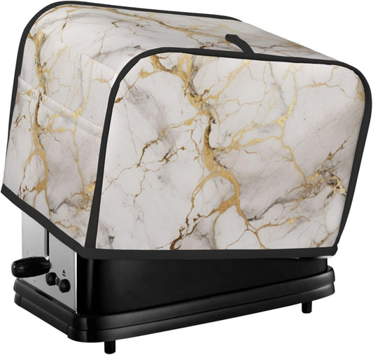 Toaster Cover 2 Slice Marble Gray Gold White Kitchen Small Appliance Covers with Pockets Dust and Fingerprint Protection