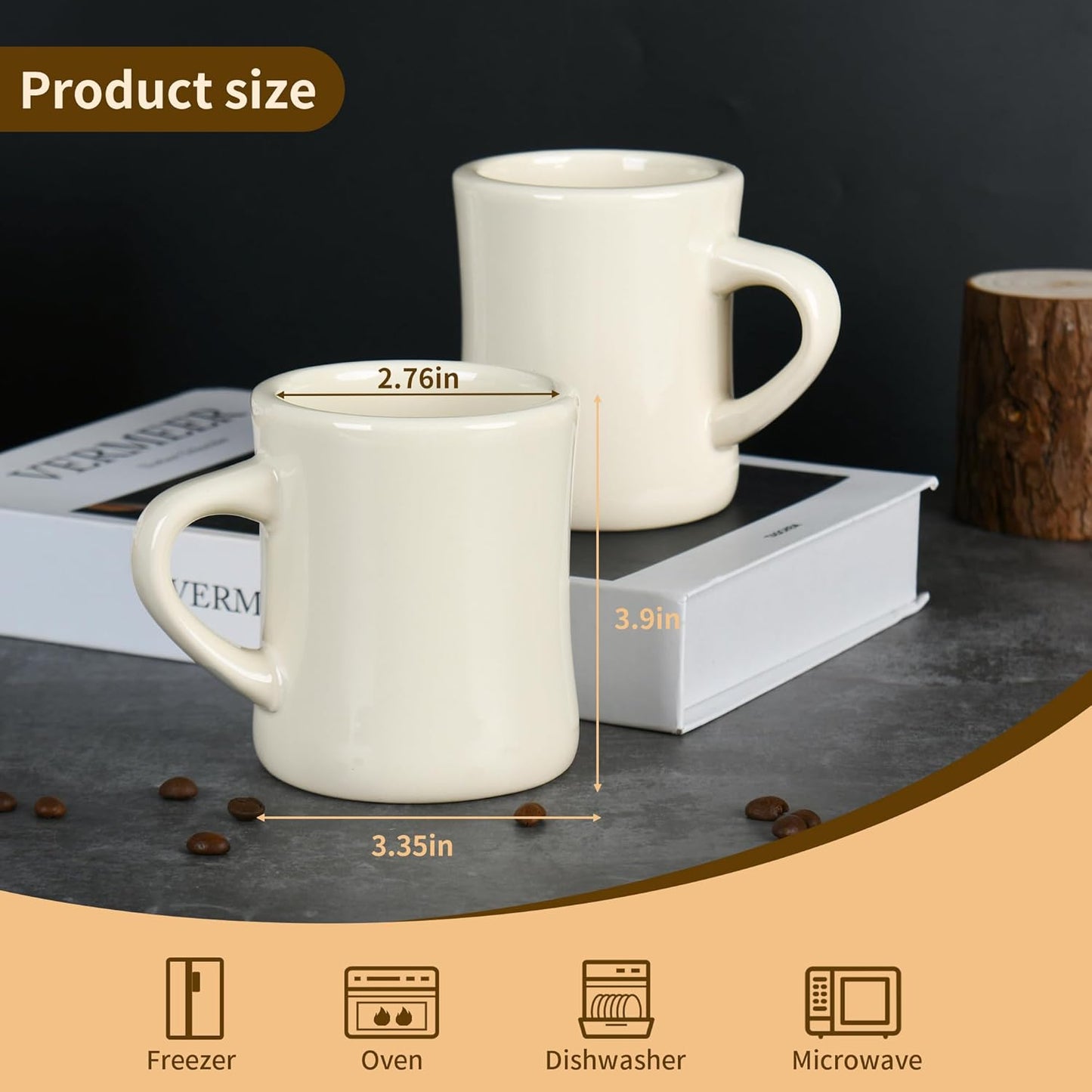 11oz White Diner Coffee Mug Set of 4 Ceramic Mugs Great for Kitchen Set, Travel, and Hot Tea (Cream)