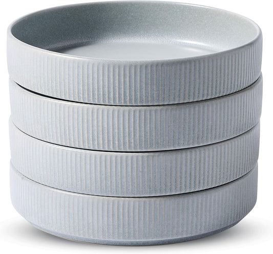 famiware Star 7.5" Pasta Bowls Set, Salad Bowl Set of 4, Double Reactive Glaze, Stackable, Ideal for Your Friend for Housewarming, Festivals, Light Gray