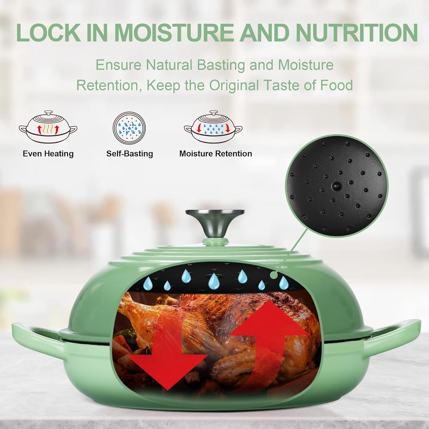 TeamFar Cast Iron Bread Dutch Oven, 6 Qt Enameled Dutch Oven Pot for Sourdough Bread Baking, with Tall Dome Lid & Round Base Pan, Self-Basting & Even-Heating, Heavy-Duty & Non-stick, Pistachio Green