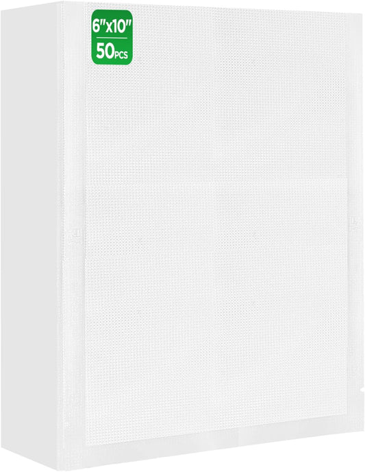 Vacuum Sealer Bags,50 PCS 6"×10" Textured Vacuum Sealing Bags,Commercial Grade, BPA Free, Heavy Duty,Great for Food Storage Meal Prep or Sous Vide Cooking.