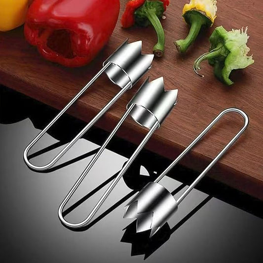 Fruit and Vegetable Corer Pepper Seed Apple Remover Bell Pepper Tomato Corer Tool Stainless Steel Kitchen Gadget Silver 3 pcs