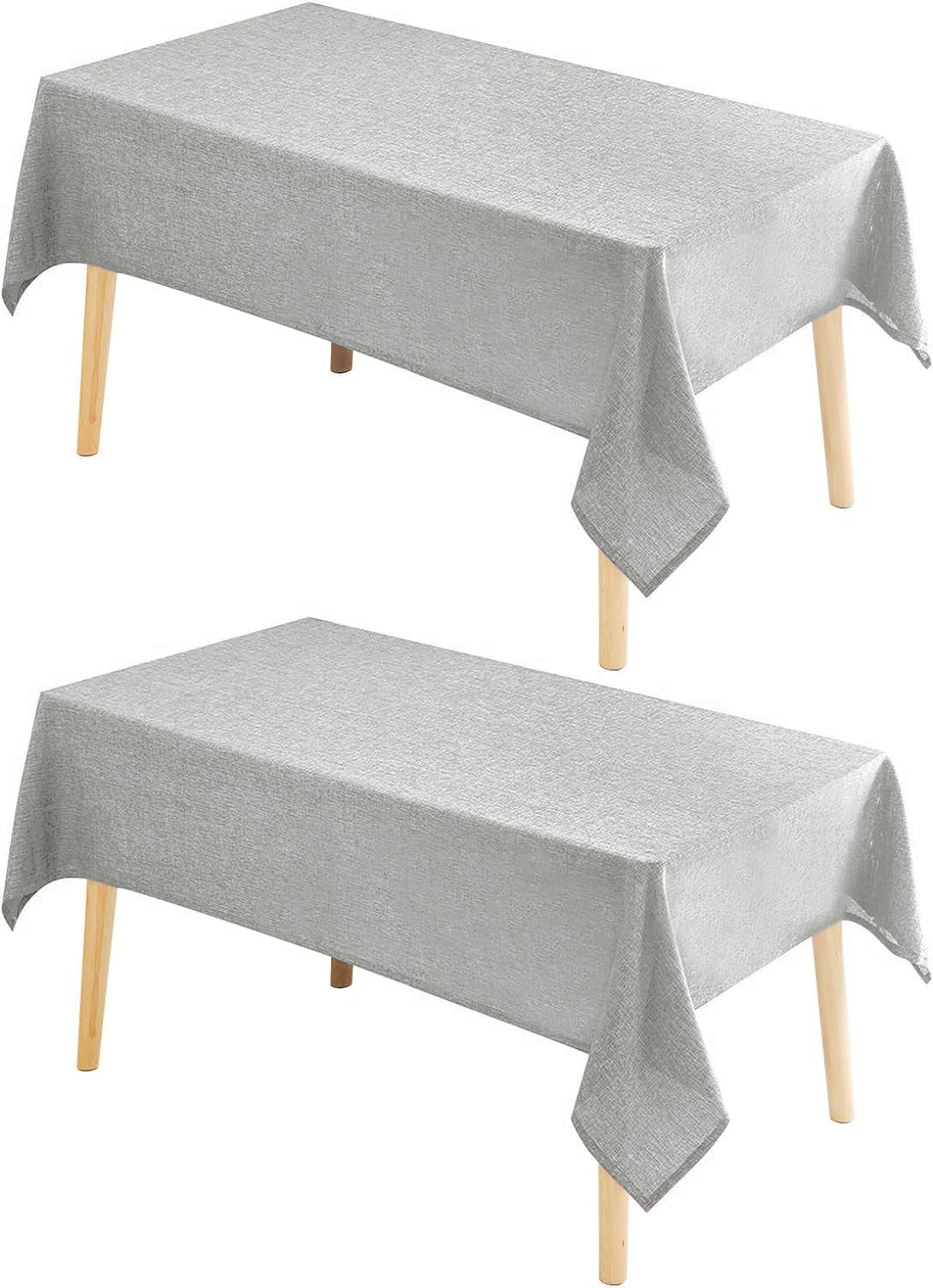 Hiasan 2 Pack Faux Linen Rectangle Tablecloth - Wrinkle and Stain Resistant Washable Table Cloth for Kitchen Dining Room Holiday Table Cover for Party Dinner, Light Grey, 90 x 132 Inch