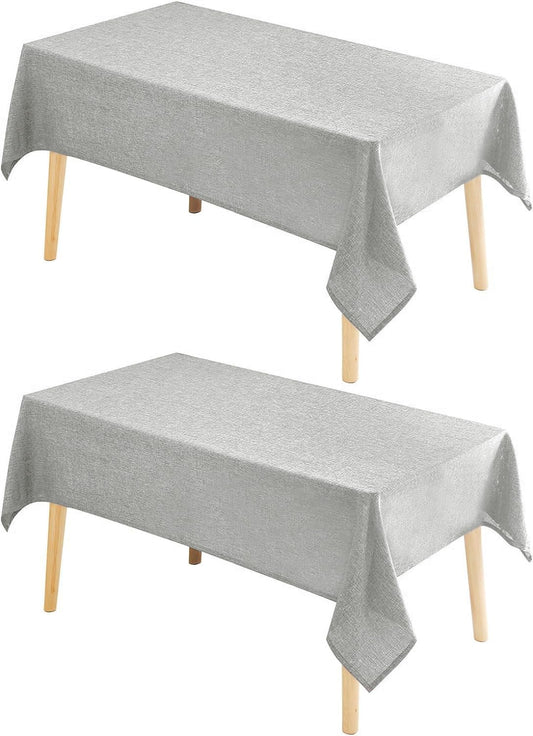 Hiasan 2 Pack Faux Linen Rectangle Tablecloth - Wrinkle and Stain Resistant Washable Table Cloth for Kitchen Dining Room Holiday Table Cover for Party Dinner, Light Grey, 70 x 140 Inch