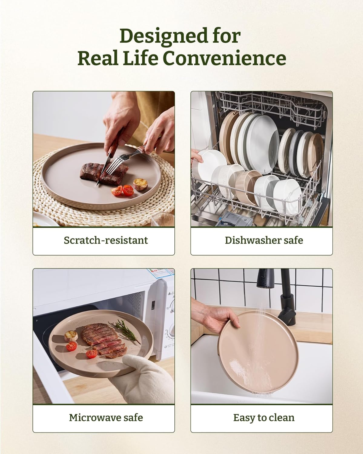 Famiware Nebula Plates and Bowls Set, 12 Pieces Dinnerware Sets, Dishes Set for 4, Cinnamon Brown