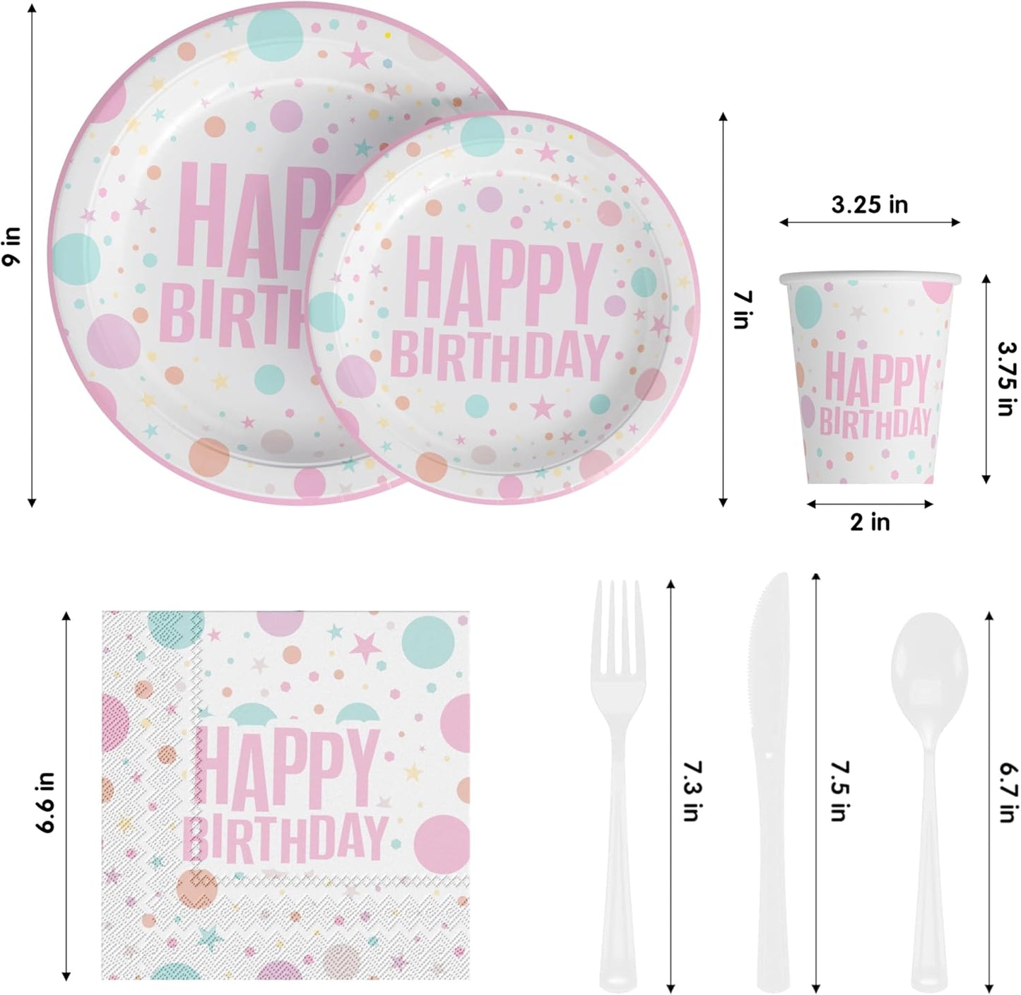 Exquisite 350 Pieces Happy Birthday Plates and Napkins Set, Paper Plates for Party Supplies, 50 Of Each 9" Dinner, 7" Dessert, Cups, Napkins & Cutlery Plastic Dinnerware Set Blue Birthday Decorations