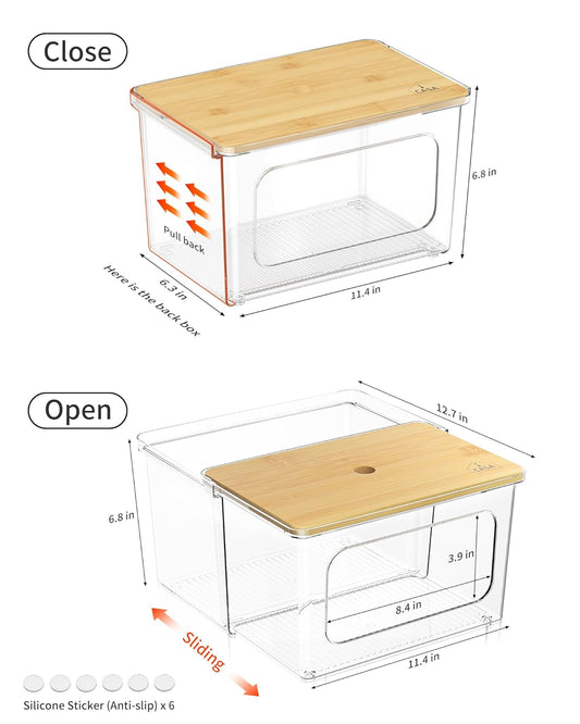 Trash Bag Dispenser Under Sink Organizer - 2 in 1 Trash Bag Holder Plastic Garbage Bags Dispenser Pods Container with Bamboo Lid, Pantry Organizers and Storage Kitchen Laundry Room Organization